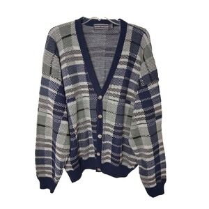Vintage Plaid Cardigan Sweater Mens XL USA Preppy Collegiate Dark Academia 90s